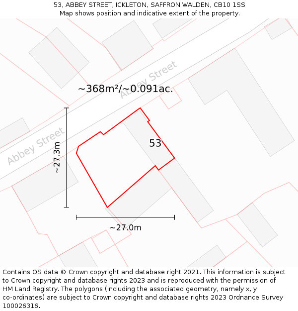 53, ABBEY STREET, ICKLETON, SAFFRON WALDEN, CB10 1SS: Plot and title map