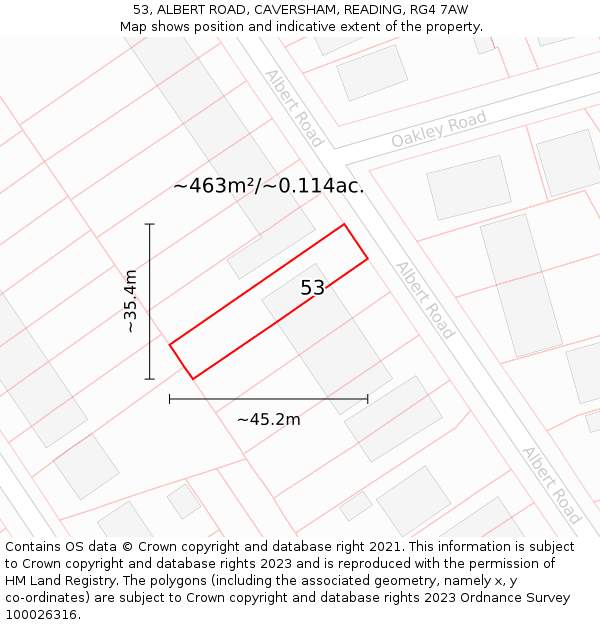 53, ALBERT ROAD, CAVERSHAM, READING, RG4 7AW: Plot and title map