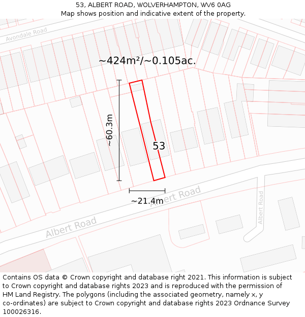 53, ALBERT ROAD, WOLVERHAMPTON, WV6 0AG: Plot and title map