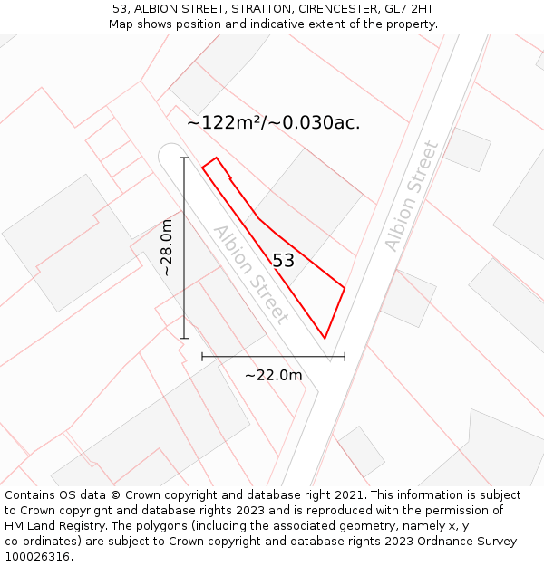 53, ALBION STREET, STRATTON, CIRENCESTER, GL7 2HT: Plot and title map