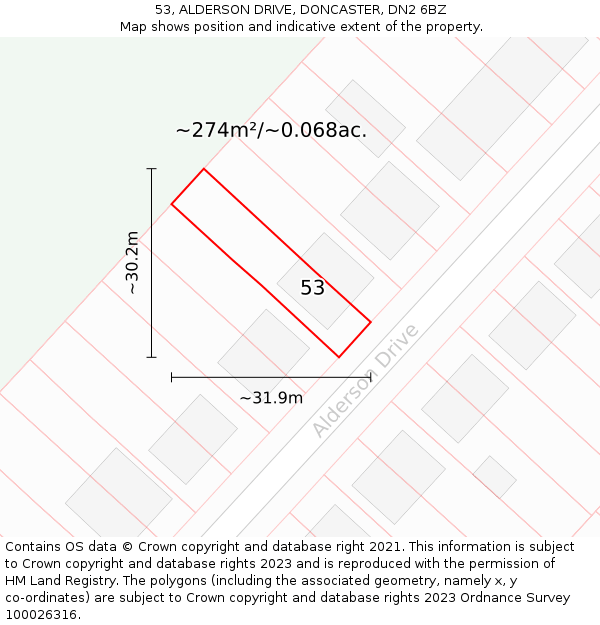 53, ALDERSON DRIVE, DONCASTER, DN2 6BZ: Plot and title map