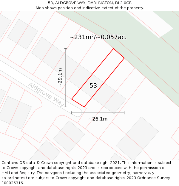 53, ALDGROVE WAY, DARLINGTON, DL3 0GR: Plot and title map