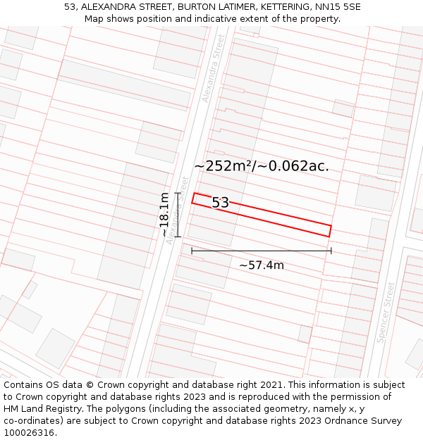 53, ALEXANDRA STREET, BURTON LATIMER, KETTERING, NN15 5SE: Plot and title map