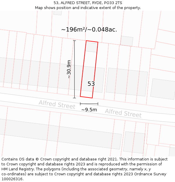 53, ALFRED STREET, RYDE, PO33 2TS: Plot and title map