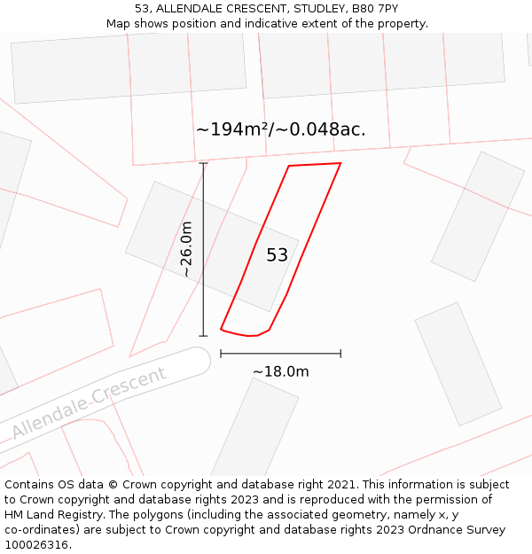 53, ALLENDALE CRESCENT, STUDLEY, B80 7PY: Plot and title map