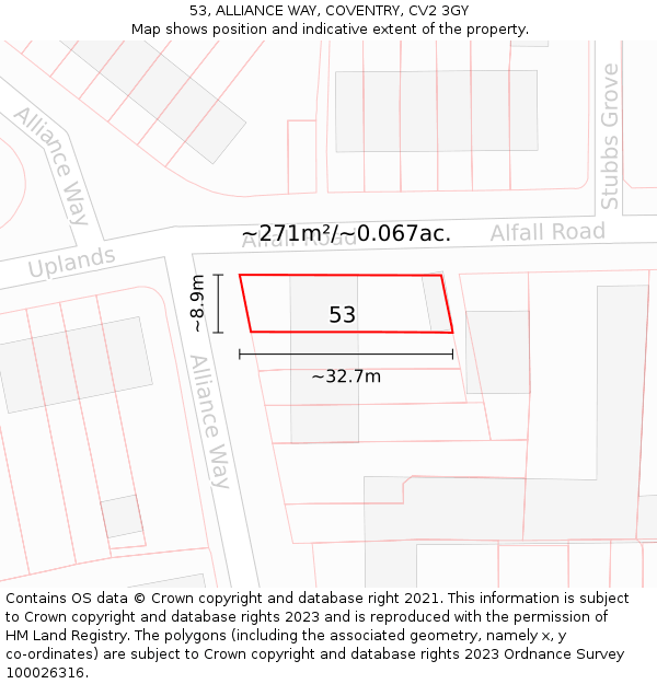 53, ALLIANCE WAY, COVENTRY, CV2 3GY: Plot and title map