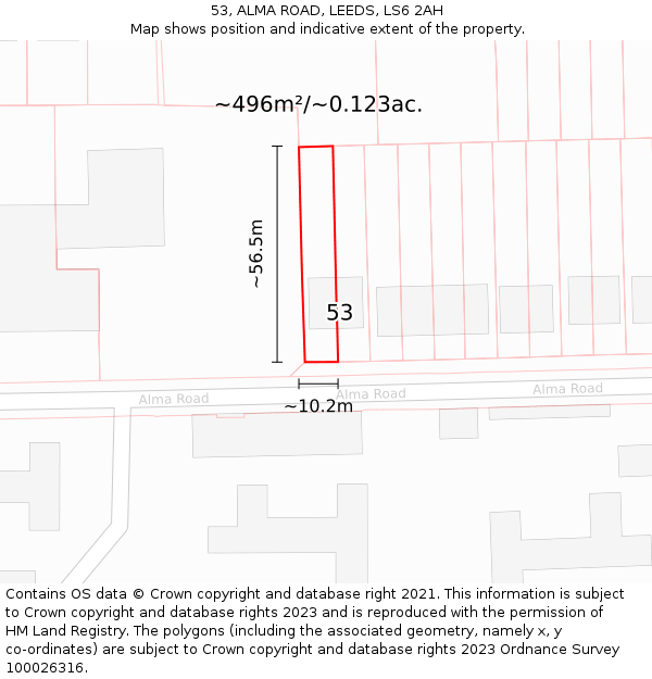 53, ALMA ROAD, LEEDS, LS6 2AH: Plot and title map