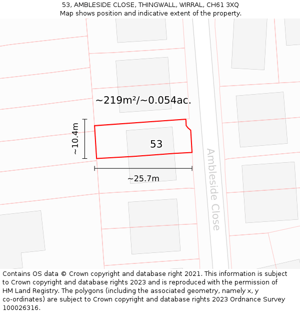 53, AMBLESIDE CLOSE, THINGWALL, WIRRAL, CH61 3XQ: Plot and title map