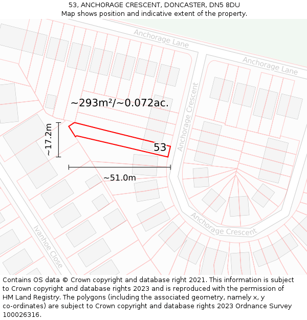 53, ANCHORAGE CRESCENT, DONCASTER, DN5 8DU: Plot and title map