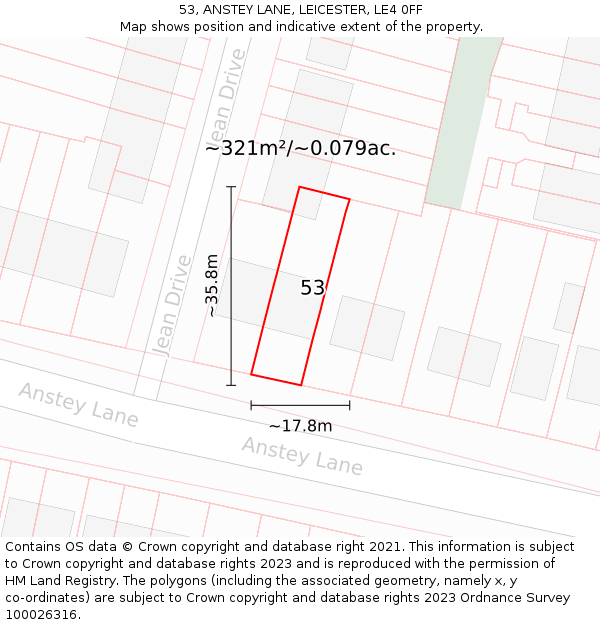 53, ANSTEY LANE, LEICESTER, LE4 0FF: Plot and title map