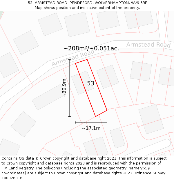 53, ARMSTEAD ROAD, PENDEFORD, WOLVERHAMPTON, WV9 5RF: Plot and title map