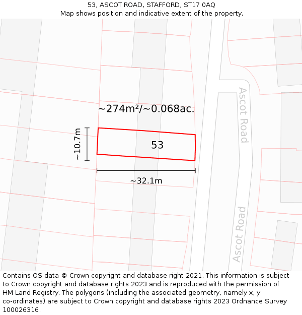 53, ASCOT ROAD, STAFFORD, ST17 0AQ: Plot and title map