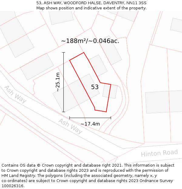 53, ASH WAY, WOODFORD HALSE, DAVENTRY, NN11 3SS: Plot and title map