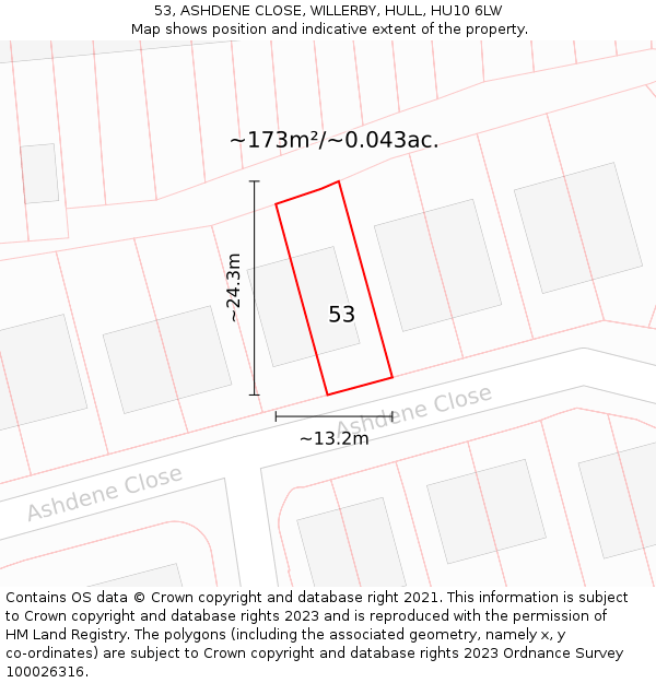 53, ASHDENE CLOSE, WILLERBY, HULL, HU10 6LW: Plot and title map