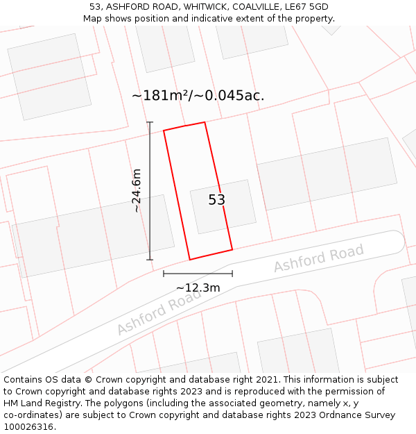 53, ASHFORD ROAD, WHITWICK, COALVILLE, LE67 5GD: Plot and title map