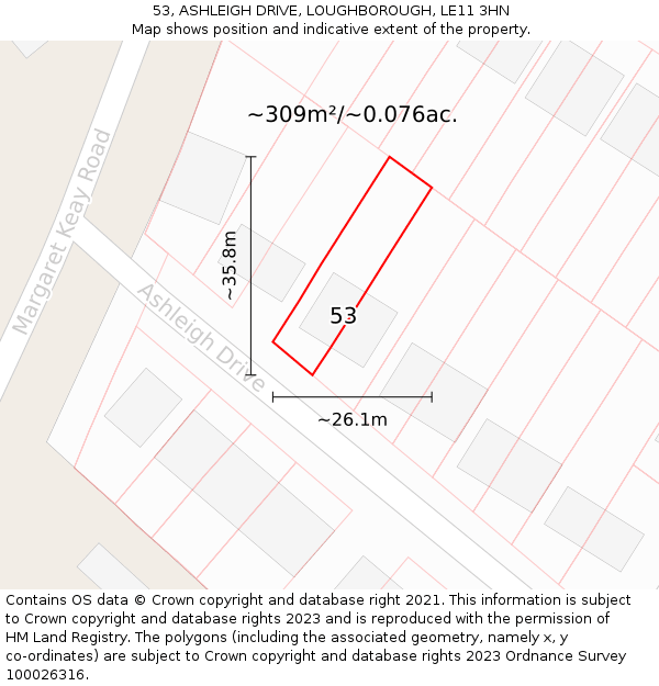 53, ASHLEIGH DRIVE, LOUGHBOROUGH, LE11 3HN: Plot and title map