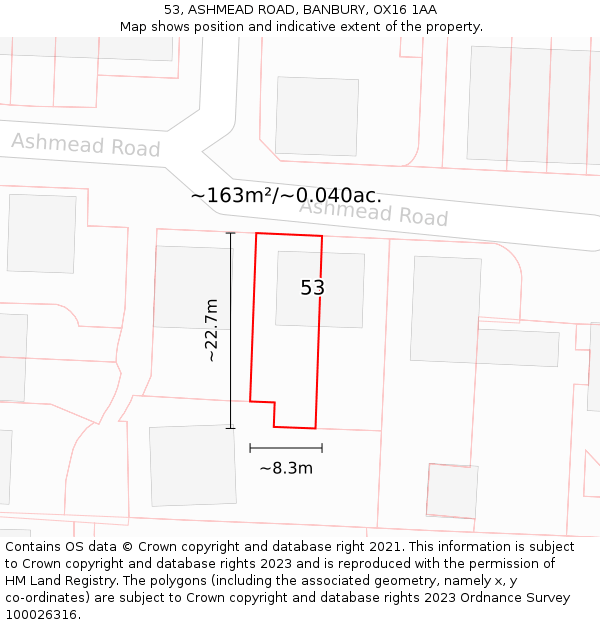53, ASHMEAD ROAD, BANBURY, OX16 1AA: Plot and title map