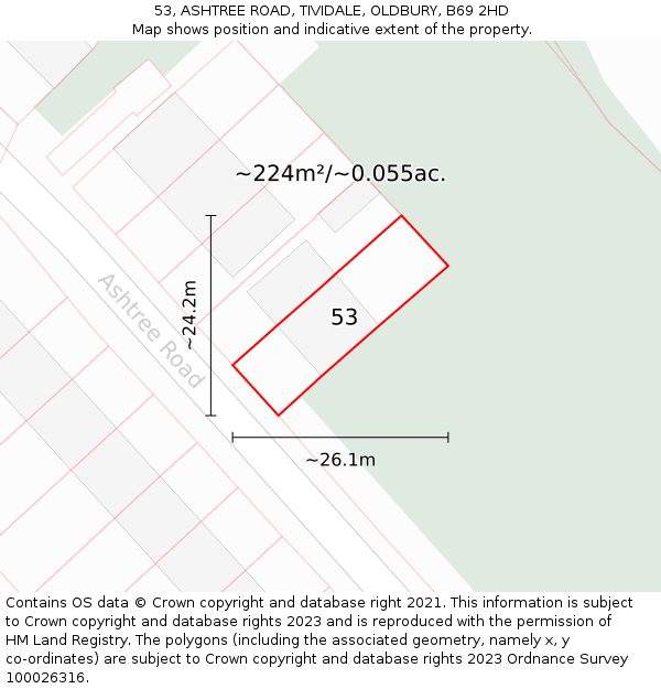 53, ASHTREE ROAD, TIVIDALE, OLDBURY, B69 2HD: Plot and title map