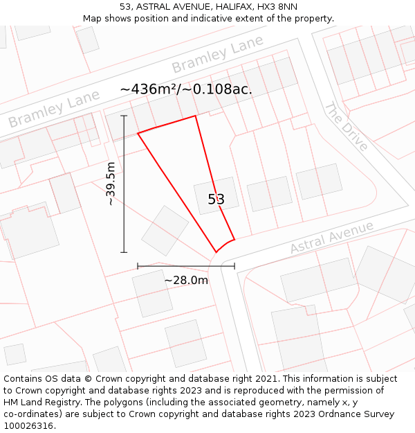53, ASTRAL AVENUE, HALIFAX, HX3 8NN: Plot and title map