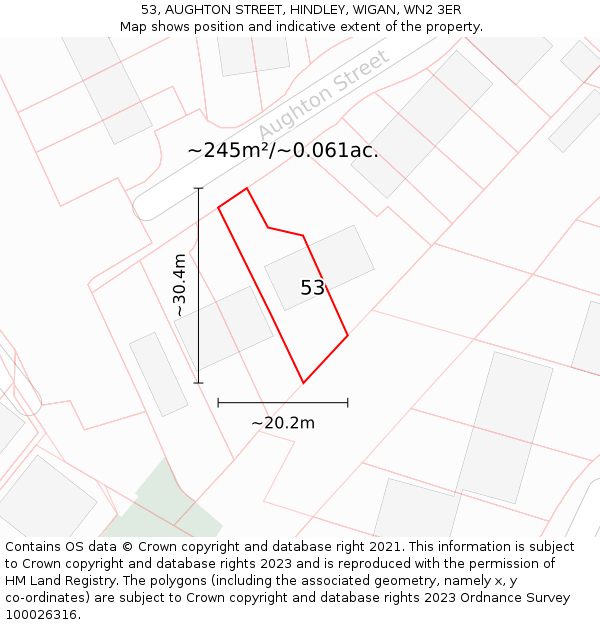 53, AUGHTON STREET, HINDLEY, WIGAN, WN2 3ER: Plot and title map