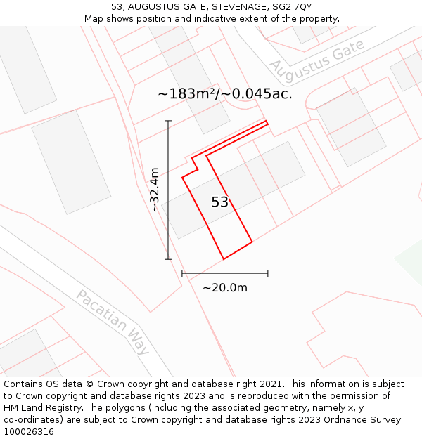 53, AUGUSTUS GATE, STEVENAGE, SG2 7QY: Plot and title map