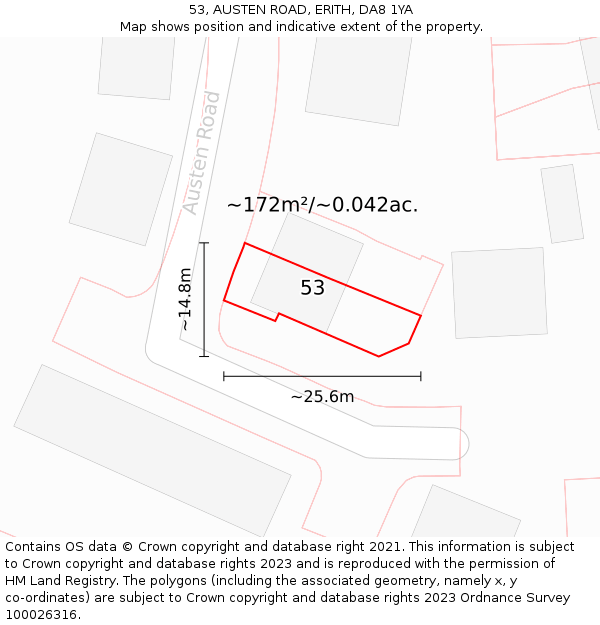 53, AUSTEN ROAD, ERITH, DA8 1YA: Plot and title map