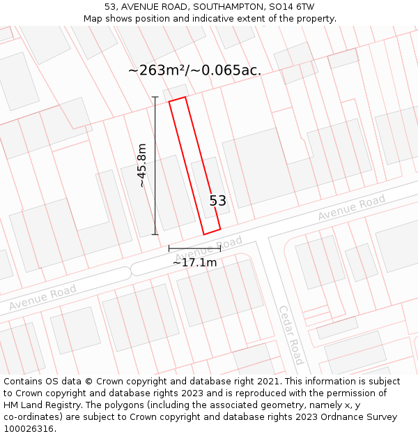 53, AVENUE ROAD, SOUTHAMPTON, SO14 6TW: Plot and title map