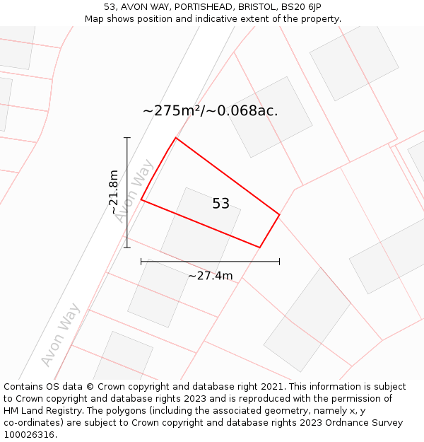 53, AVON WAY, PORTISHEAD, BRISTOL, BS20 6JP: Plot and title map