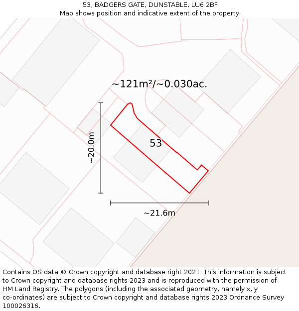 53, BADGERS GATE, DUNSTABLE, LU6 2BF: Plot and title map
