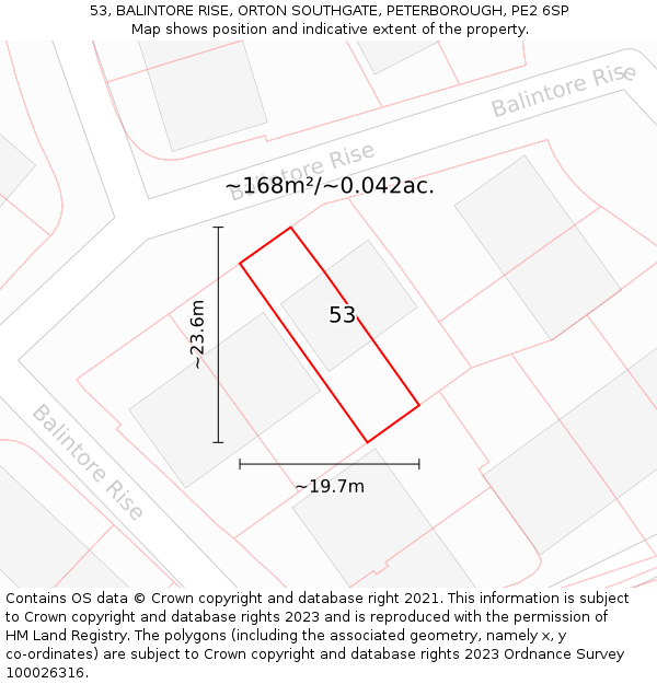53, BALINTORE RISE, ORTON SOUTHGATE, PETERBOROUGH, PE2 6SP: Plot and title map