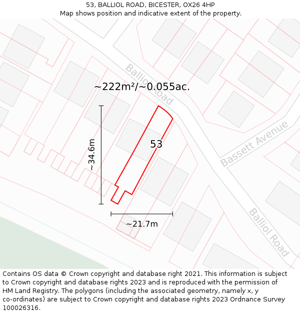 53, BALLIOL ROAD, BICESTER, OX26 4HP: Plot and title map