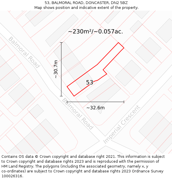 53, BALMORAL ROAD, DONCASTER, DN2 5BZ: Plot and title map