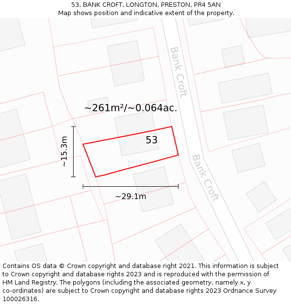 53, BANK CROFT, LONGTON, PRESTON, PR4 5AN: Plot and title map
