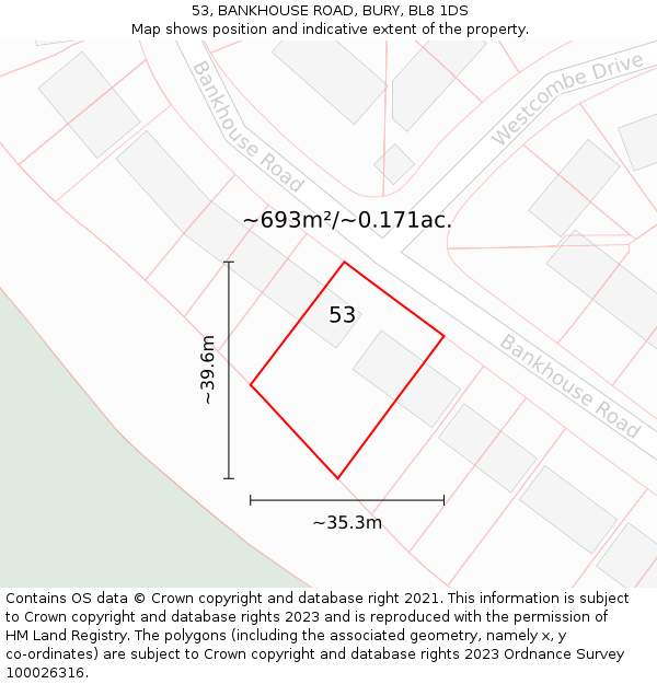 53, BANKHOUSE ROAD, BURY, BL8 1DS: Plot and title map