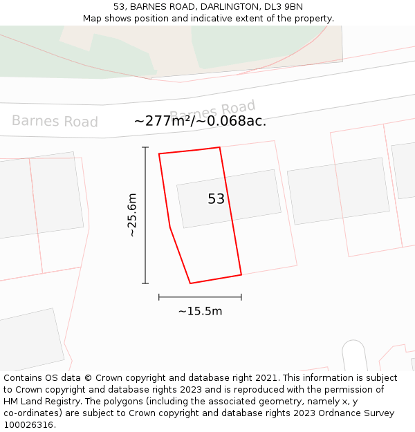 53, BARNES ROAD, DARLINGTON, DL3 9BN: Plot and title map
