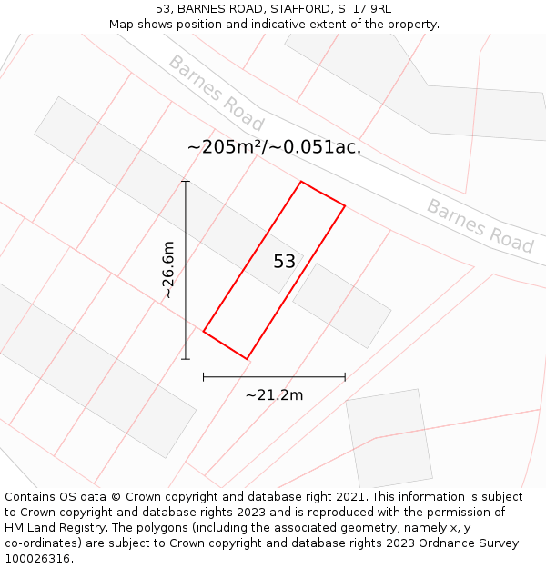 53, BARNES ROAD, STAFFORD, ST17 9RL: Plot and title map
