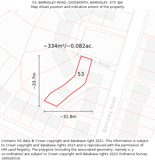53, BARNSLEY ROAD, DODWORTH, BARNSLEY, S75 3JW: Plot and title map
