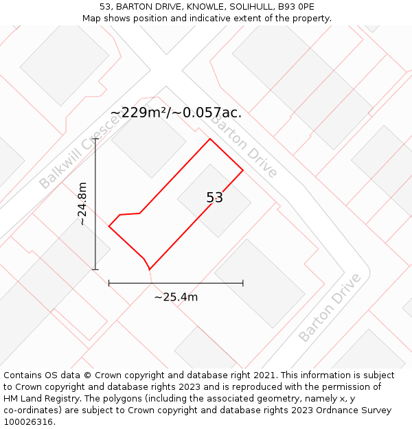 53, BARTON DRIVE, KNOWLE, SOLIHULL, B93 0PE: Plot and title map
