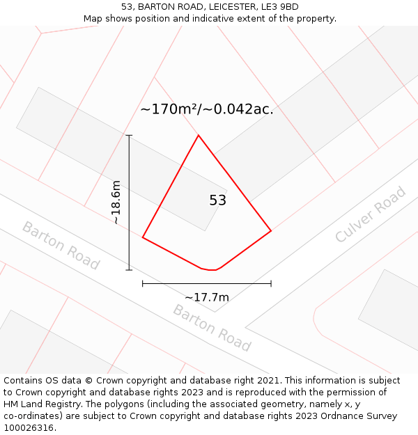 53, BARTON ROAD, LEICESTER, LE3 9BD: Plot and title map