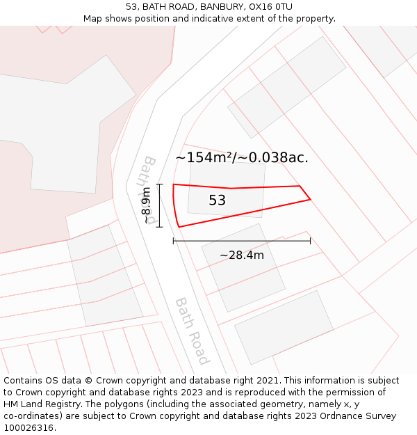 53, BATH ROAD, BANBURY, OX16 0TU: Plot and title map