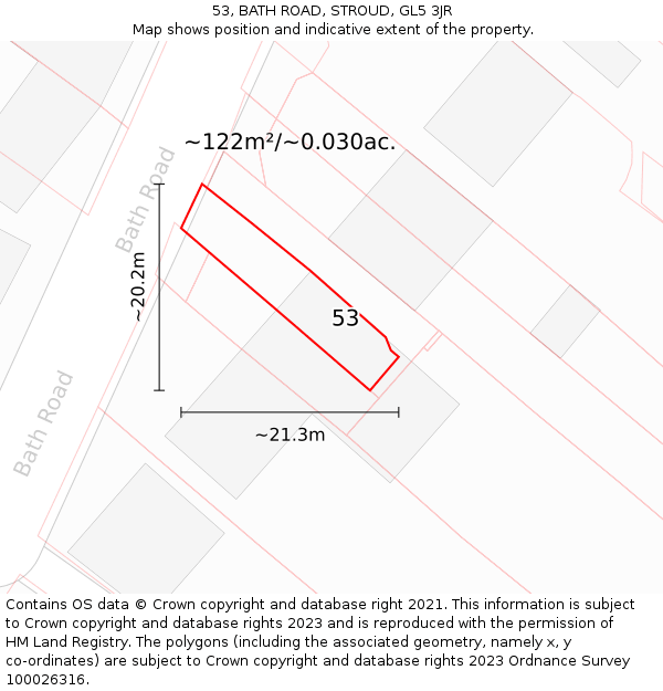 53, BATH ROAD, STROUD, GL5 3JR: Plot and title map