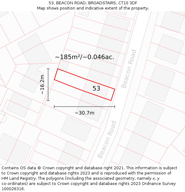 53, BEACON ROAD, BROADSTAIRS, CT10 3DF: Plot and title map