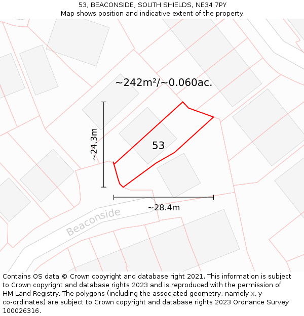53, BEACONSIDE, SOUTH SHIELDS, NE34 7PY: Plot and title map