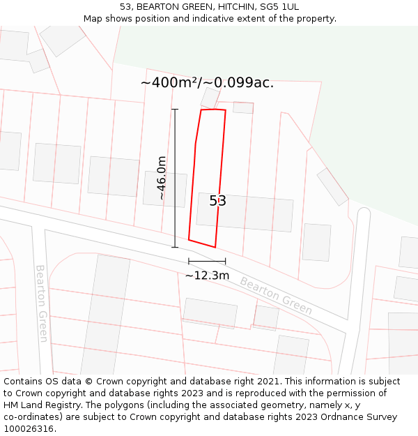 53, BEARTON GREEN, HITCHIN, SG5 1UL: Plot and title map