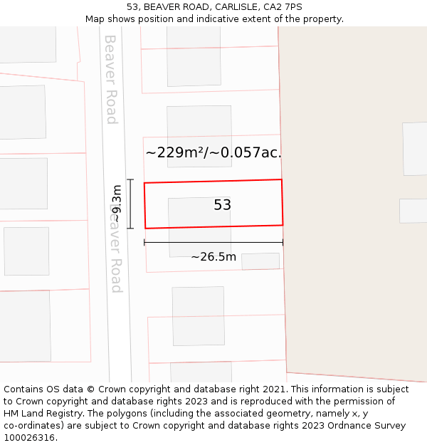 53, BEAVER ROAD, CARLISLE, CA2 7PS: Plot and title map