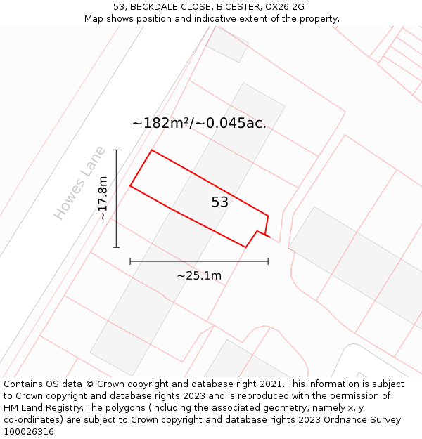 53, BECKDALE CLOSE, BICESTER, OX26 2GT: Plot and title map