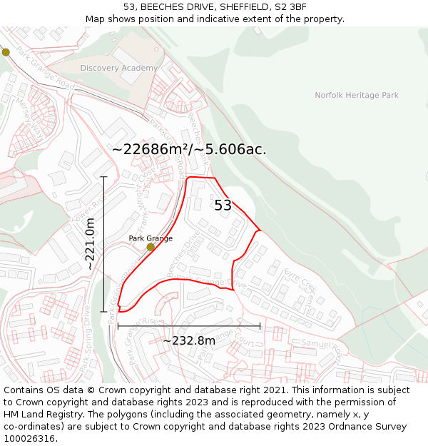 53, BEECHES DRIVE, SHEFFIELD, S2 3BF: Plot and title map
