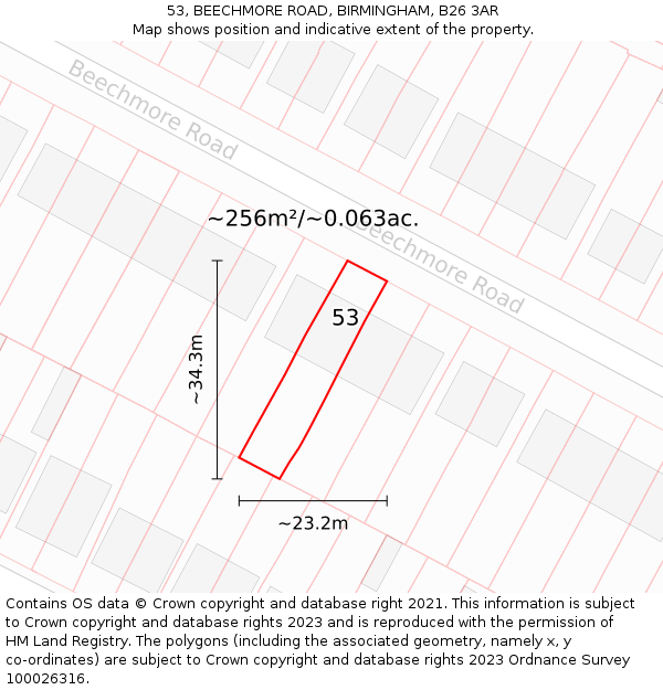 53, BEECHMORE ROAD, BIRMINGHAM, B26 3AR: Plot and title map