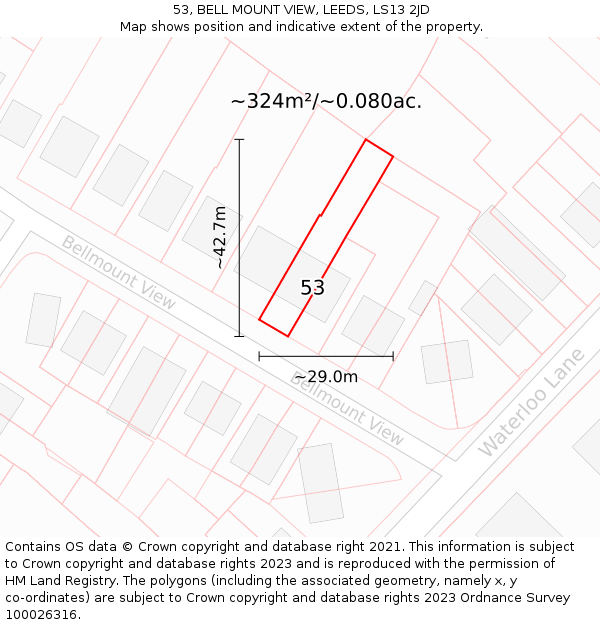 53, BELL MOUNT VIEW, LEEDS, LS13 2JD: Plot and title map