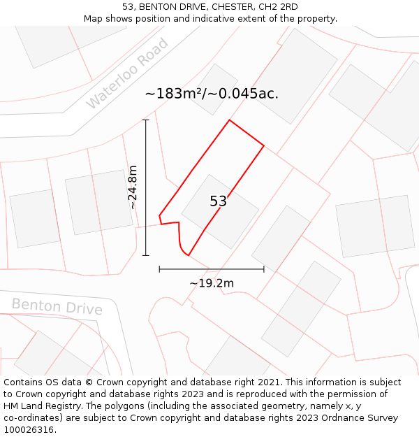 53, BENTON DRIVE, CHESTER, CH2 2RD: Plot and title map